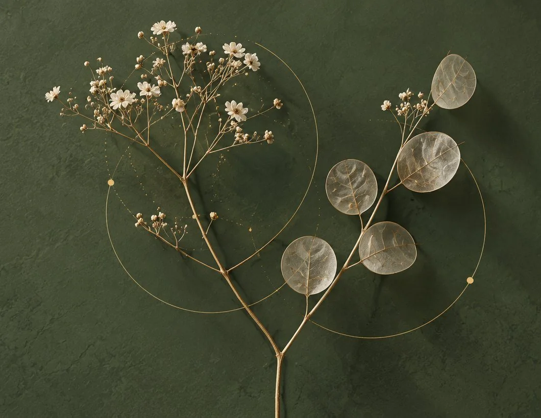 A dried stem branching in two on olive plaster, representing acupuncture and Chinese herbal medicine at Resolve in the Cotswolds