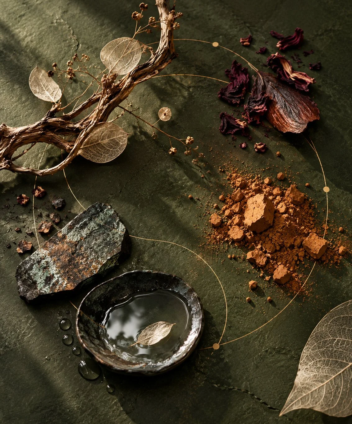 Five Element acupuncture still life of wood, fire, earth, metal and water, for acupuncture with Andrea Garratt in the Cotswolds